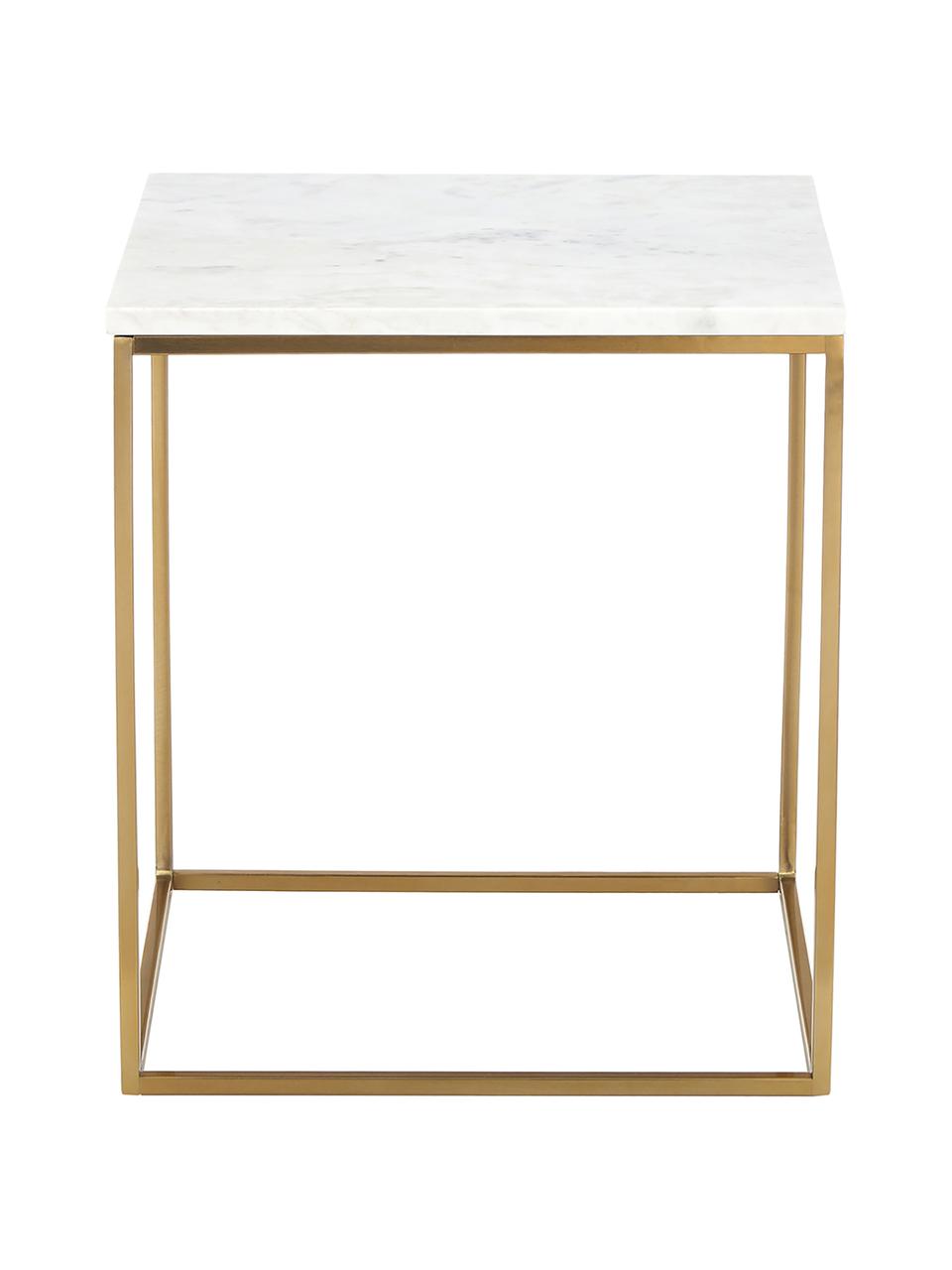 Mramorový pomocný stolík Alys, Biela, mramorovaná, odtiene zlatej, Š 45 x V 50 cm