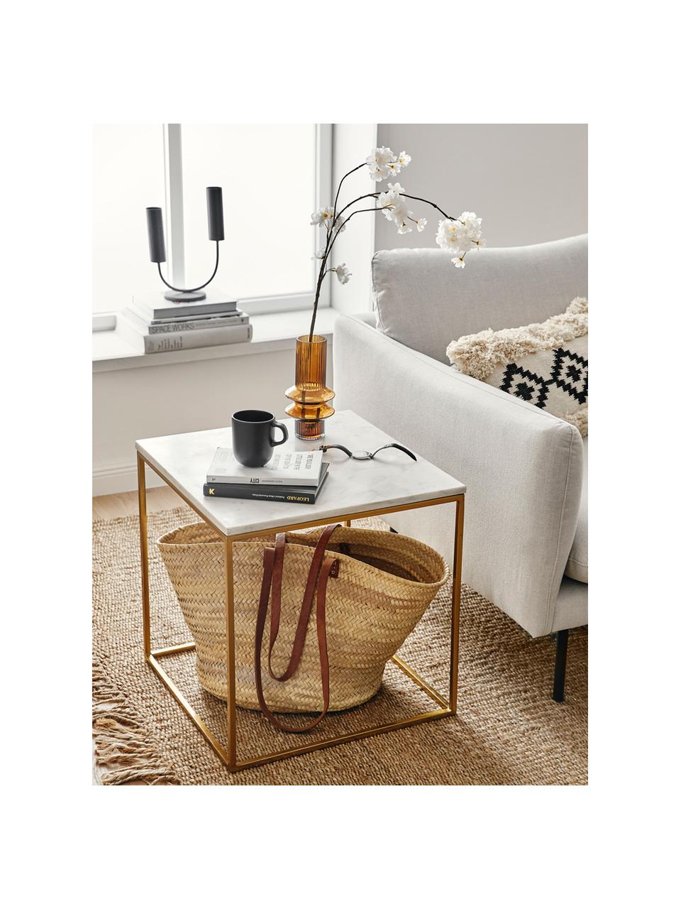 Mramorový pomocný stolík Alys, Biela, mramorovaná, odtiene zlatej, Š 45 x V 50 cm