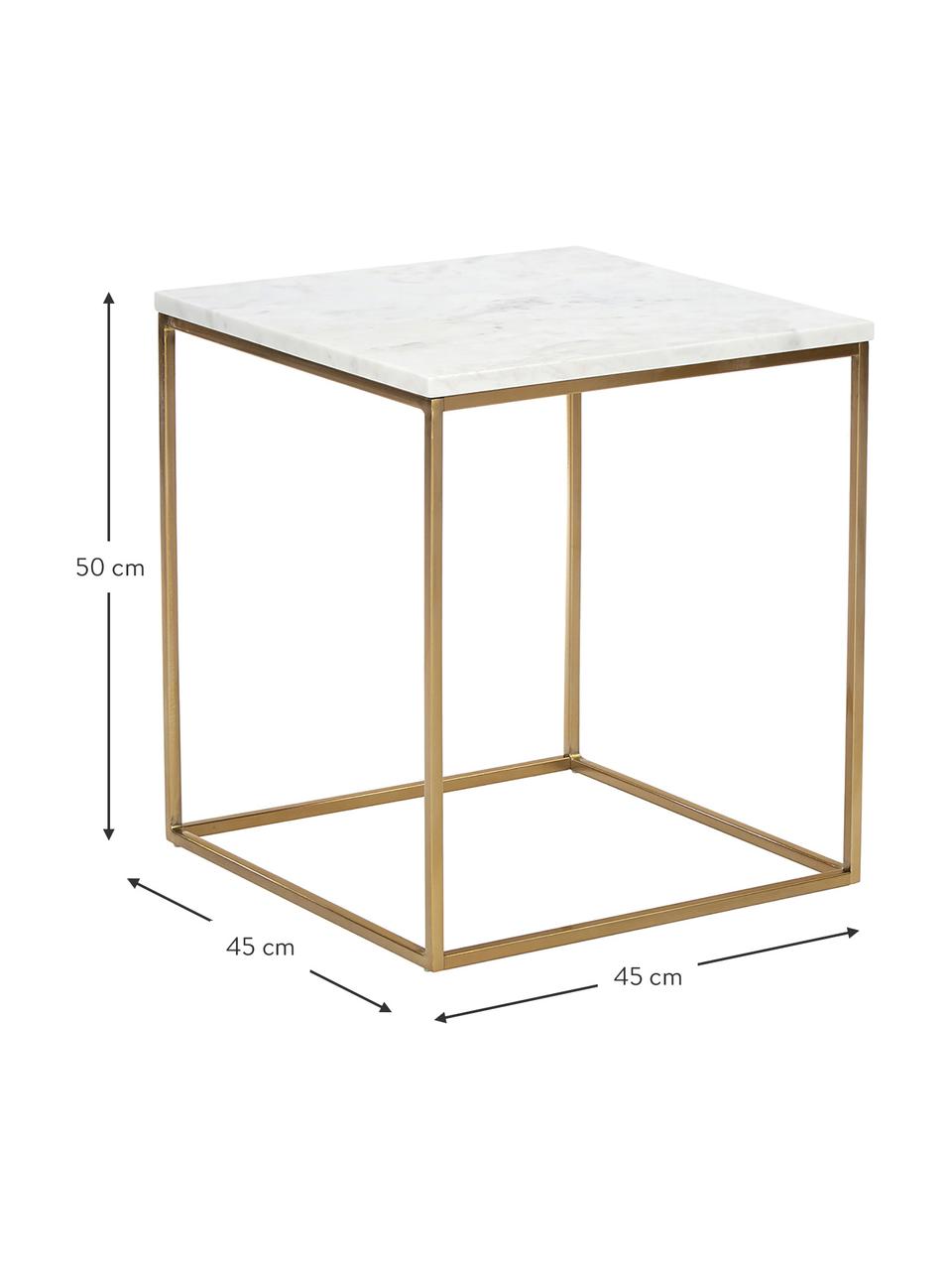Stolik pomocniczy z marmuru Alys, Blat: marmur, Stelaż: metal malowany proszkowo, Biały, marmurowy, odcienie złotego, S 45 x W 50 cm
