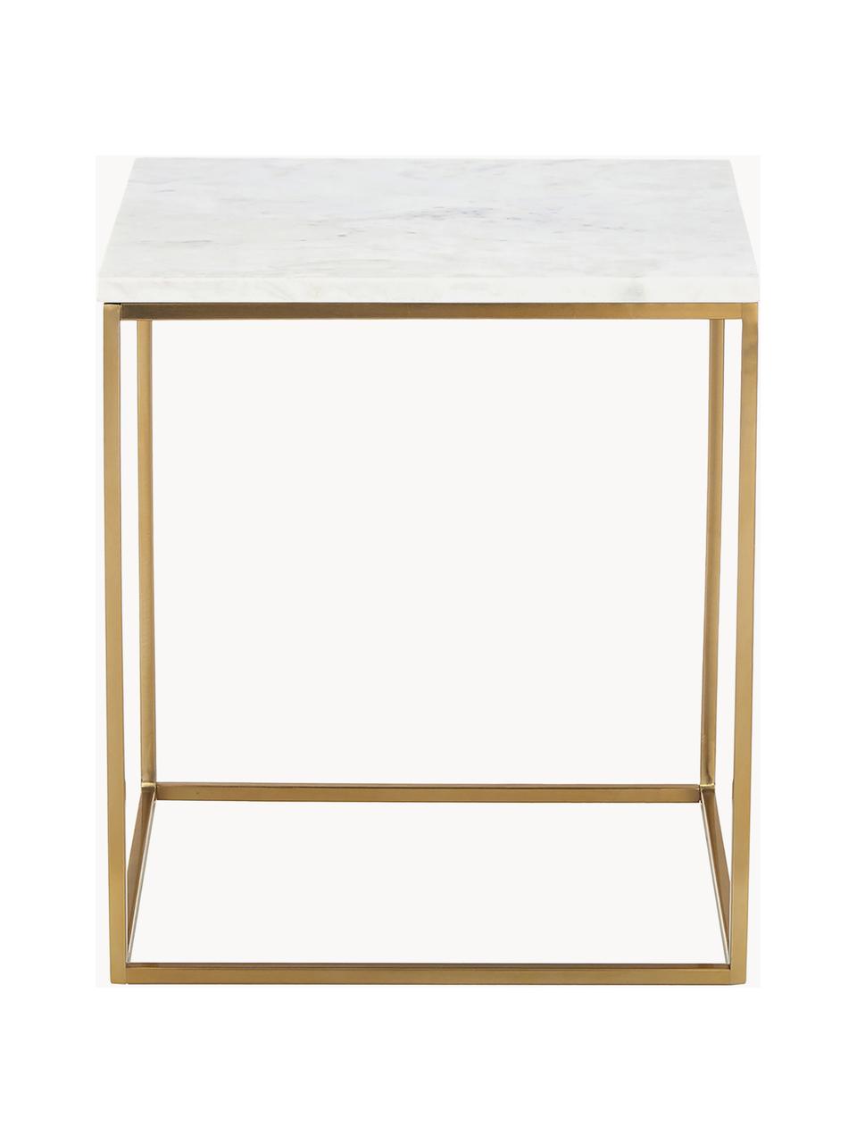 Mramorový pomocný stolík Alys, Biela mramorovaná, odtiene zlatej, Š 45 x V 50 cm