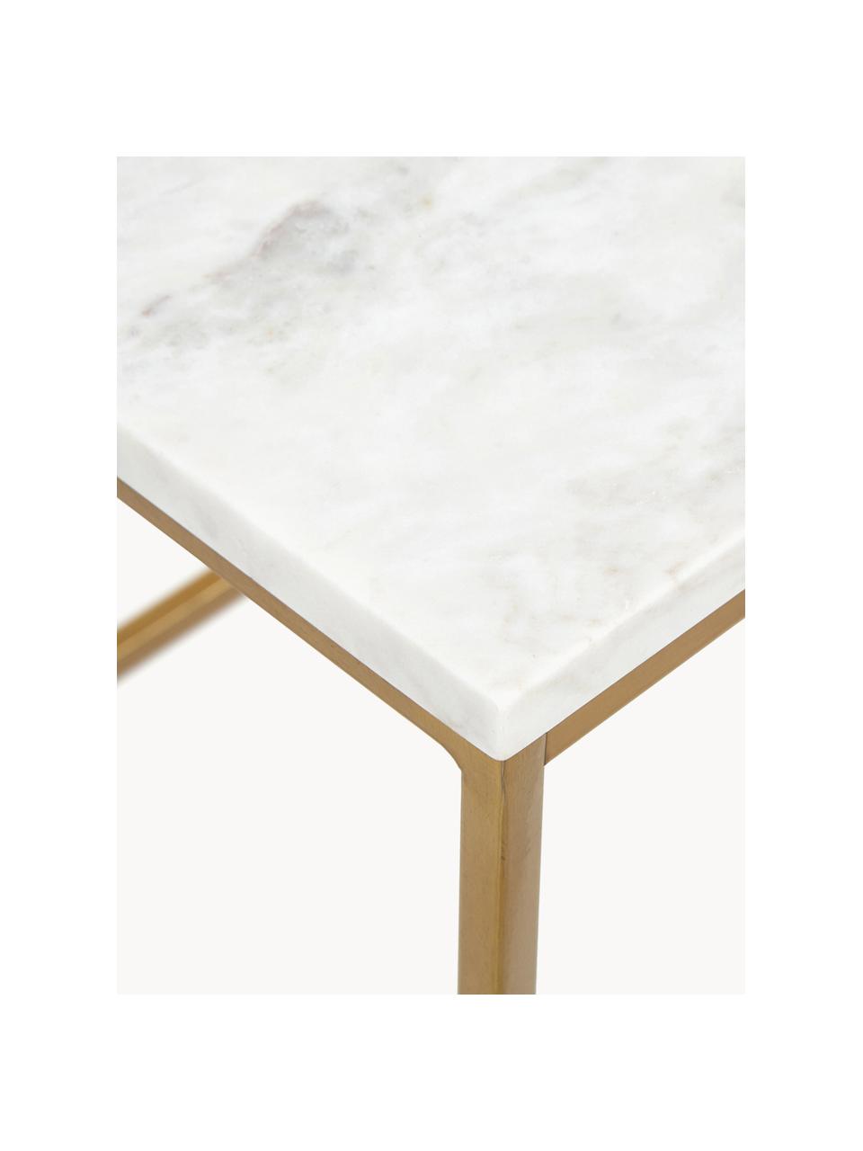 Marmeren bijzettafel Alys, Tafelblad: marmer, Frame: gepoedercoat metaal, Wit gemarmerd, goudkleurig, B 45 x H 50 cm