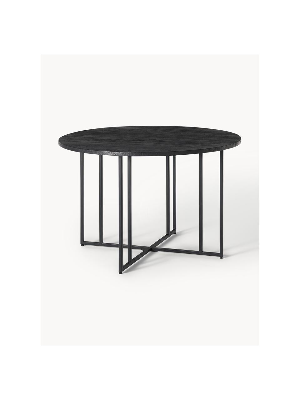 Mesa de comedor redonda de madera de mango Luca, tamaños diferentes, Tablero: madera de mango, cepillad, Estructura: metal, con pintura en pol, Madera de mango, negro pintado, Ø 120 cm