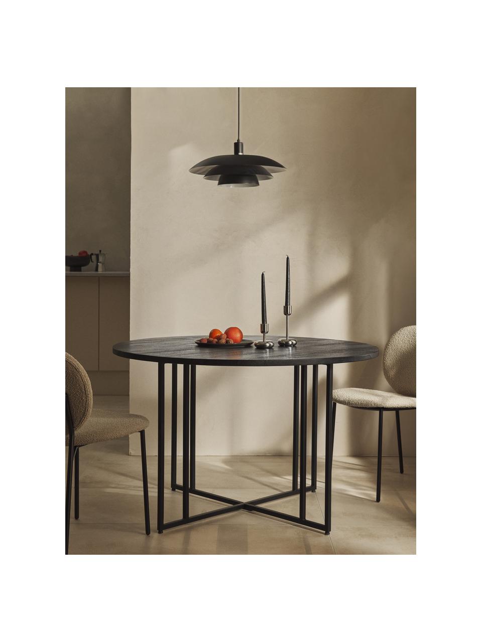 Tavolo rotondo in legno di mango Luca, in varie misure, Struttura: metallo verniciato a polv, Legno di mango laccato nero, Ø 120 cm