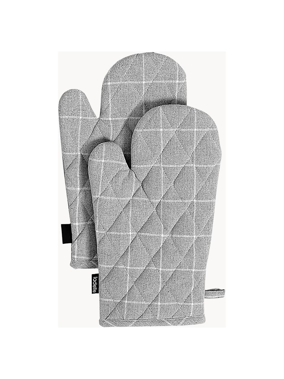 Guantes de horno Eco Check, 2 uds., Algodón reciclado, poliéster, Gris claro, blanco, An 18 x L 33 cm