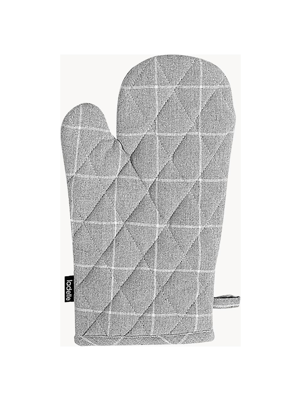 Gants de cuisine Eco Check, 2 pièces, Coton recyclé, polyester, Gris clair, blanc, larg. 18 x long. 33 cm