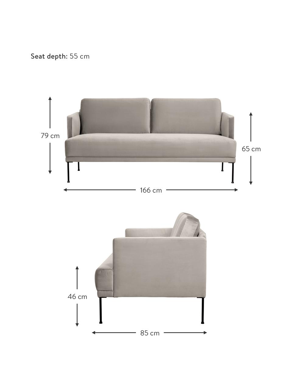 Canapé 2 places en velours et pieds en métal Fluente, Velours beige, larg. 166 x prof. 85 cm