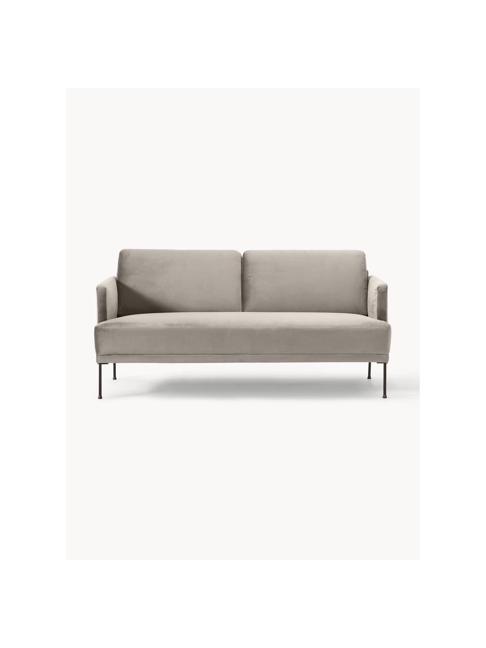 Samt-Sofa Fluente (2-Sitzer), Bezug: Samt (Hochwertiger Polyes, Gestell: Massives Kiefernholz, Füße: Metall, pulverbeschichtet, Samt Greige, B 166 x T 85 cm