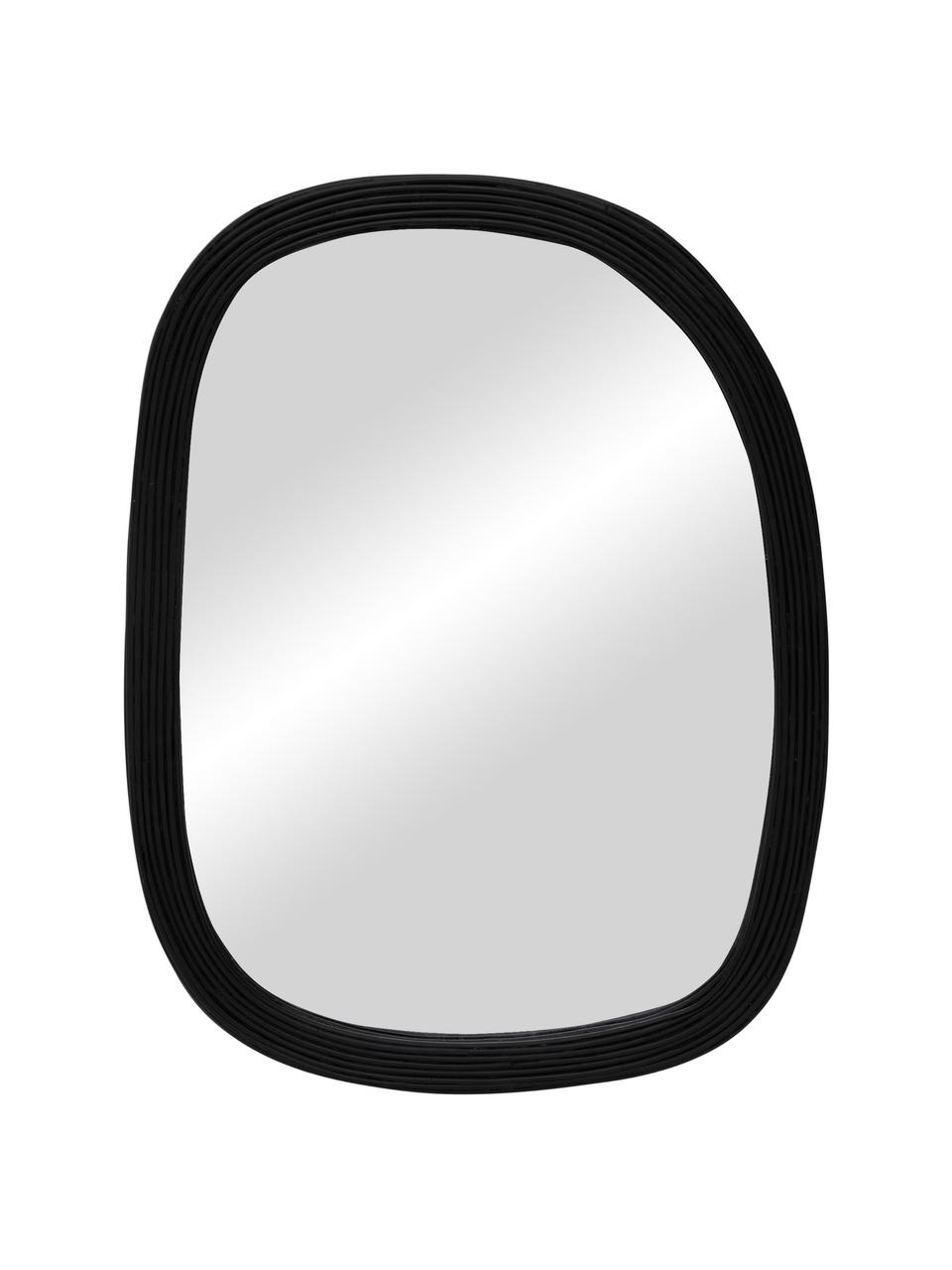 Ručně vyrobené nástěnné zrcadlo s černým ratanovým rámem Organic, Černá, Š 55 cm, V 75 cm