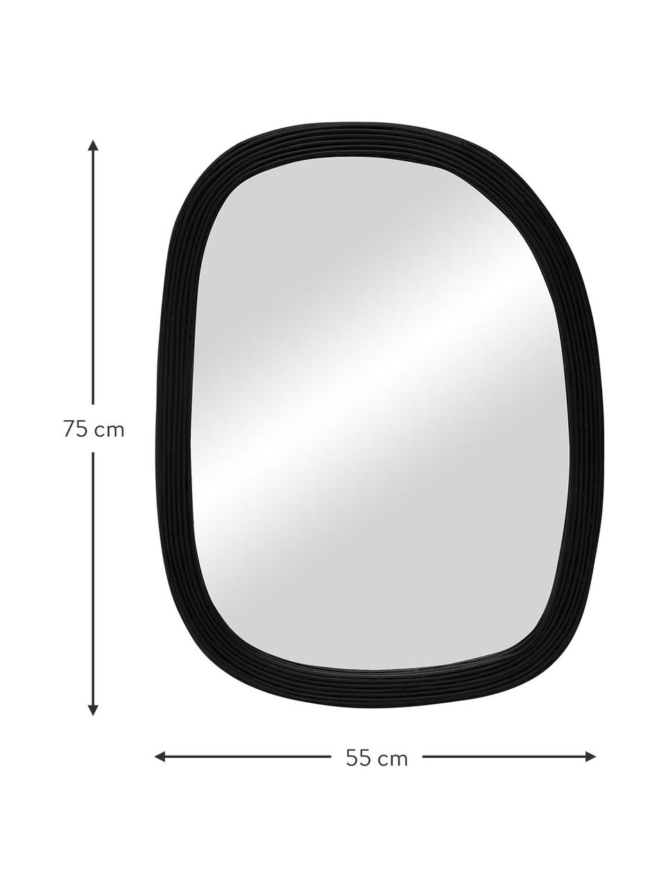 Ręcznie wykonane lustro ścienne z ramą z rattanu Organic, Czarny, S 55 x W 75 cm