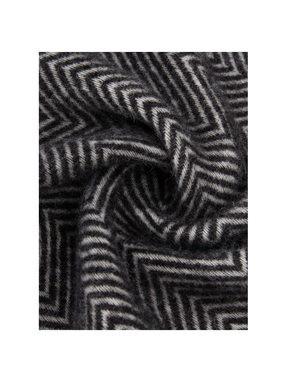 Manta de lana con flecos Tirol-Mona, Gris antracita, An 140 x L 200 cm