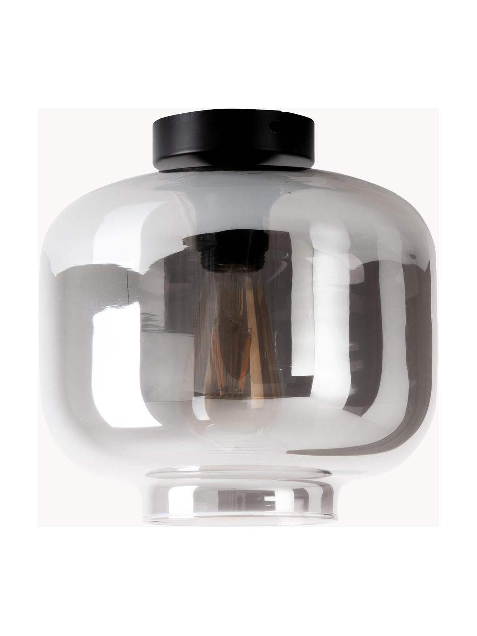 Kleine plafondlamp Vaso van gespiegeld glas, Lampenkap: glas, Zilverkleurig, zwart, Ø 25 x H 21 cm