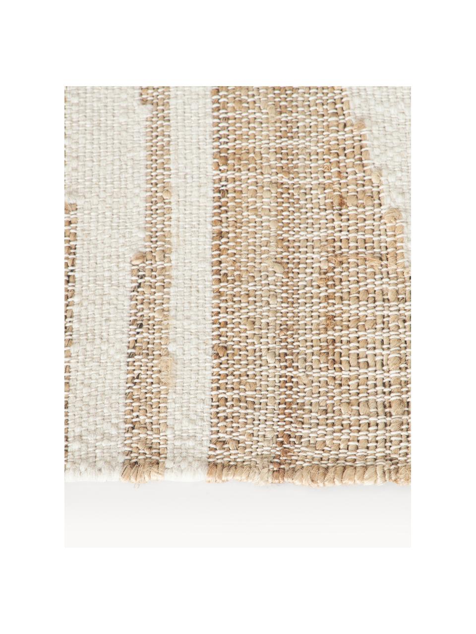 Kurzflor-Teppich Ari mit Fransen und Zebra-Muster, 55 % Jute, 25 % Baumwolle, 20 % Indian Wolle, Beige, Cremeweiß, B 120 x L 180 cm (Größe S)