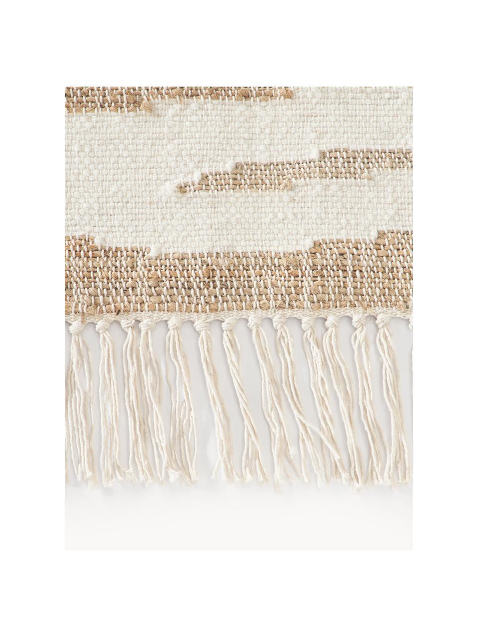 Kurzflor-Teppich Ari mit Fransen und Zebra-Muster, 55 % Jute, 25 % Baumwolle, 20 % Indian Wolle, Beige, Cremeweiss, B 120 x L 180 cm (Grösse S)
