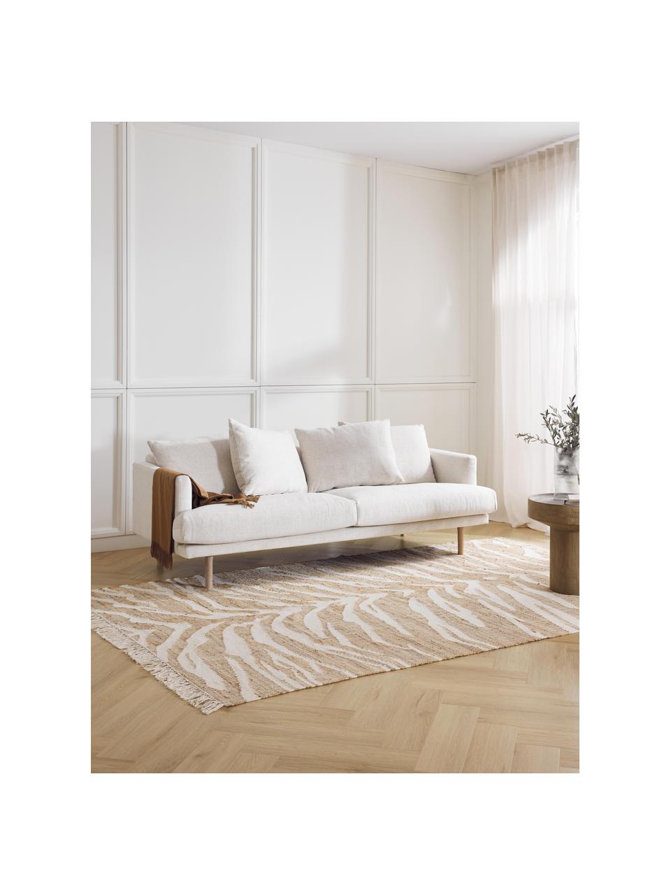 Tapis à poils ras franges et motif zébré Ari, 55 % jute, 25 % coton, 20 % Indian laine, Beige, blanc crème, larg. 120 x long. 180 cm (taille S)