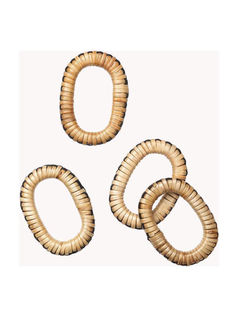 Serviettenringe Weave aus Rattan und Mangoholz, 4 Stück, Rattan, Mangoholz, Beige, Schwarz, B 7 x H 5 cm