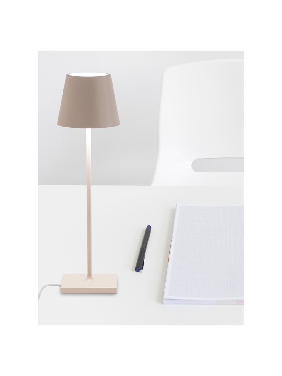 Lampada da tavolo portatile a LED con luce regolabile Poldina, Lampada: alluminio rivestito, Beige chiaro opaco, Ø 11 x Alt. 38 cm