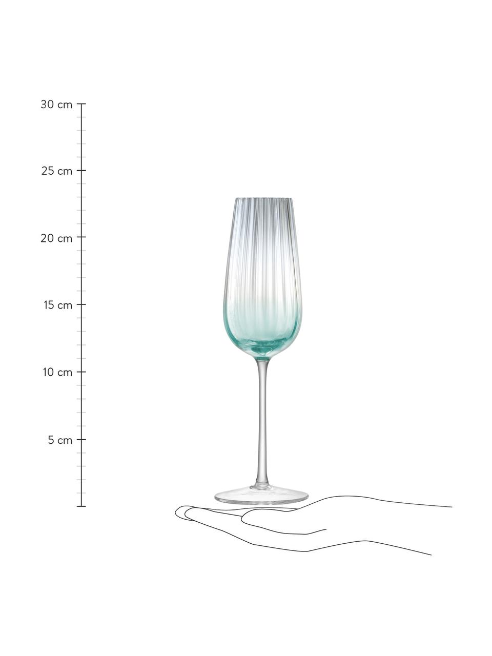 Ręcznie wykonany kieliszek do szampana Dusk, 2 szt., Szkło, Zielony, szary, Ø 6 x W 23 cm, 250 ml