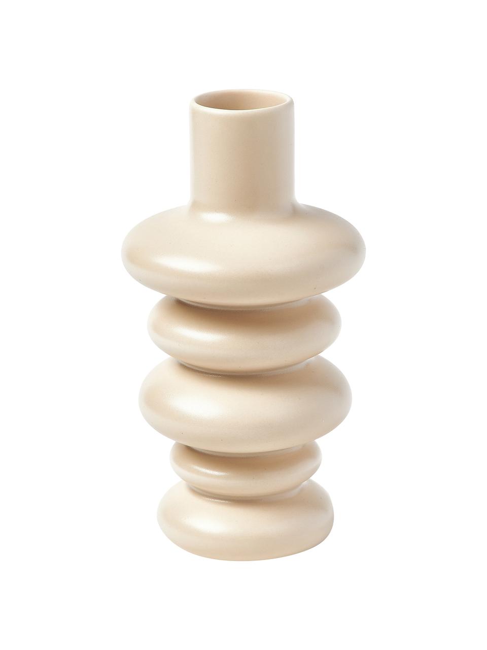 Vase décoratif de forme organique Bastone, Grès cérame, Beige, Ø 5 x haut. 18 cm