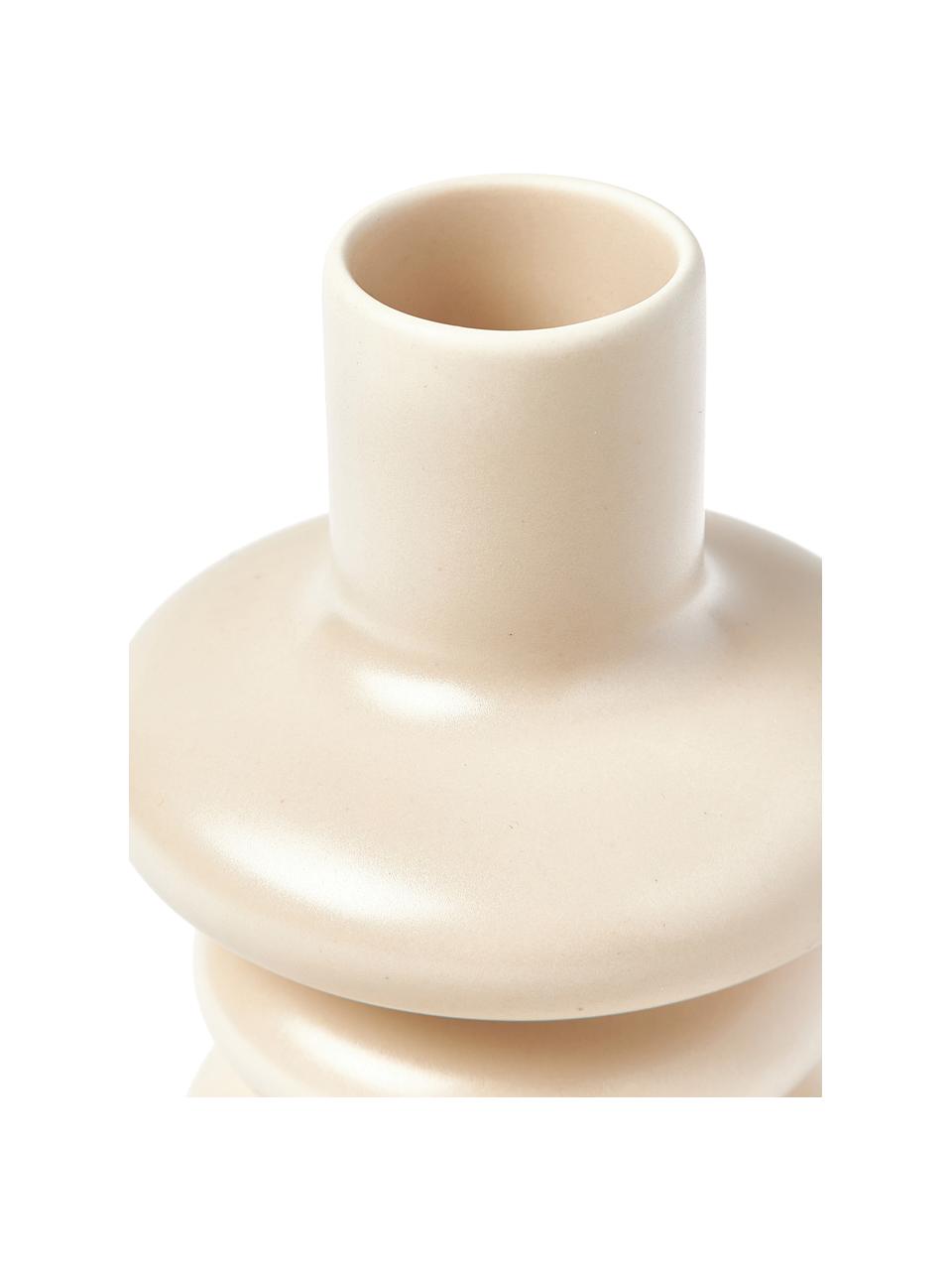 Vase décoratif de forme organique Bastone, Grès cérame, Beige, Ø 5 x haut. 18 cm