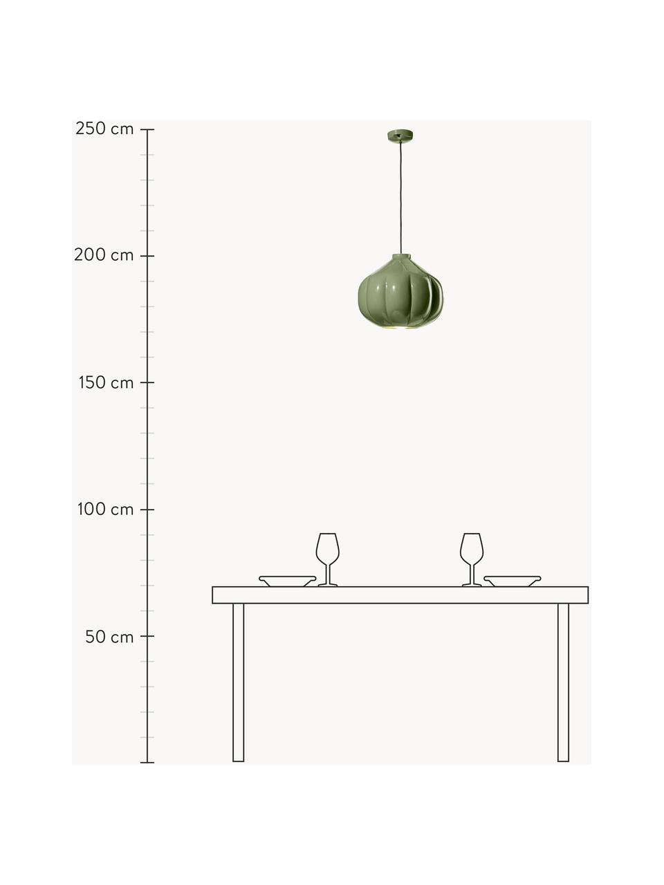 Handgefertigte Pendelleuchte Afoxe, Lampenschirm: Keramik, Baldachin: Metall, beschichtet, Olivgrün, Ø 34 x H 30 cm