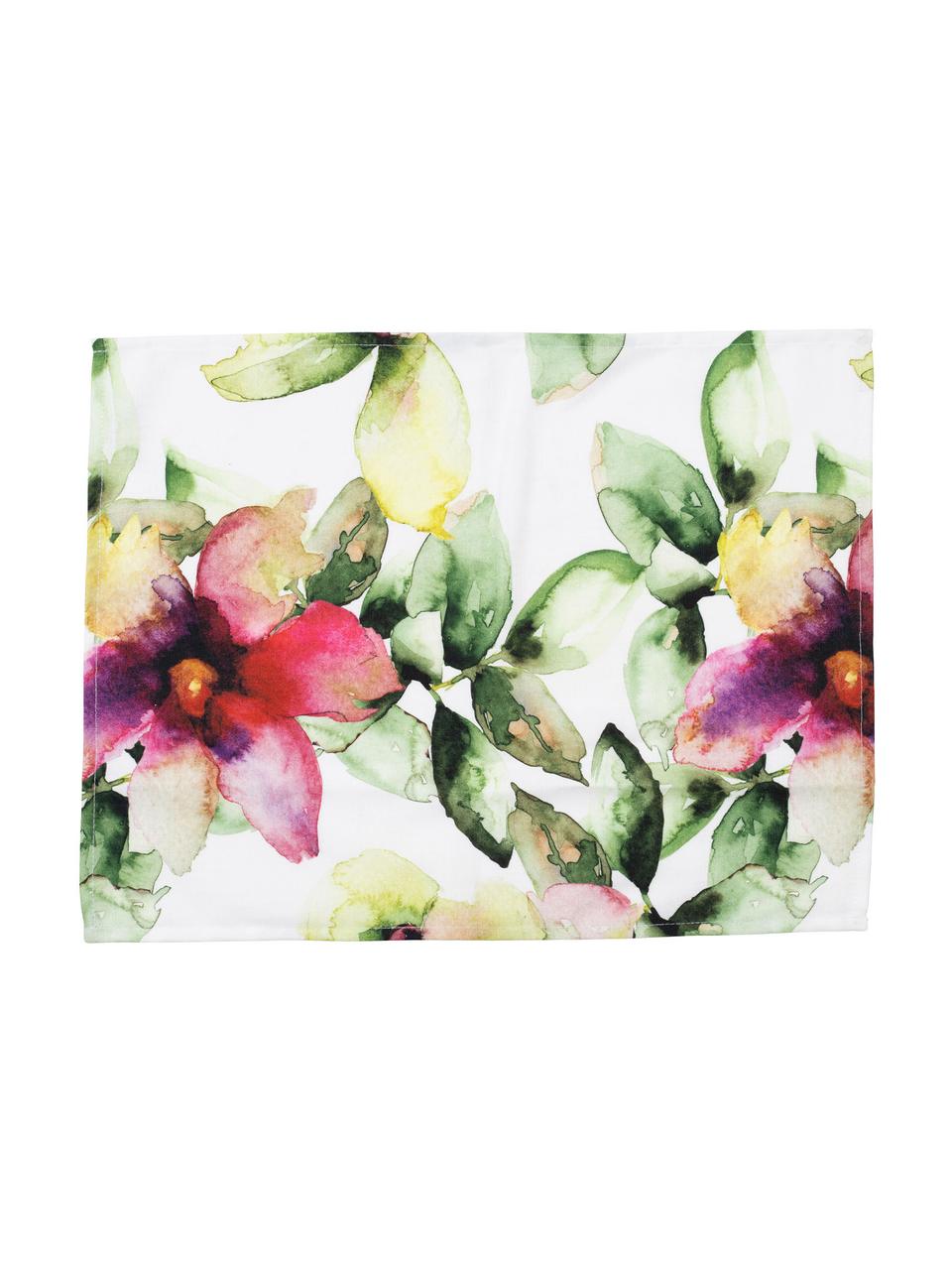 Placemats Floreale met bloemmotief, 2 stuks, 100% katoen, Wit, multicolour, 38 x 50 cm