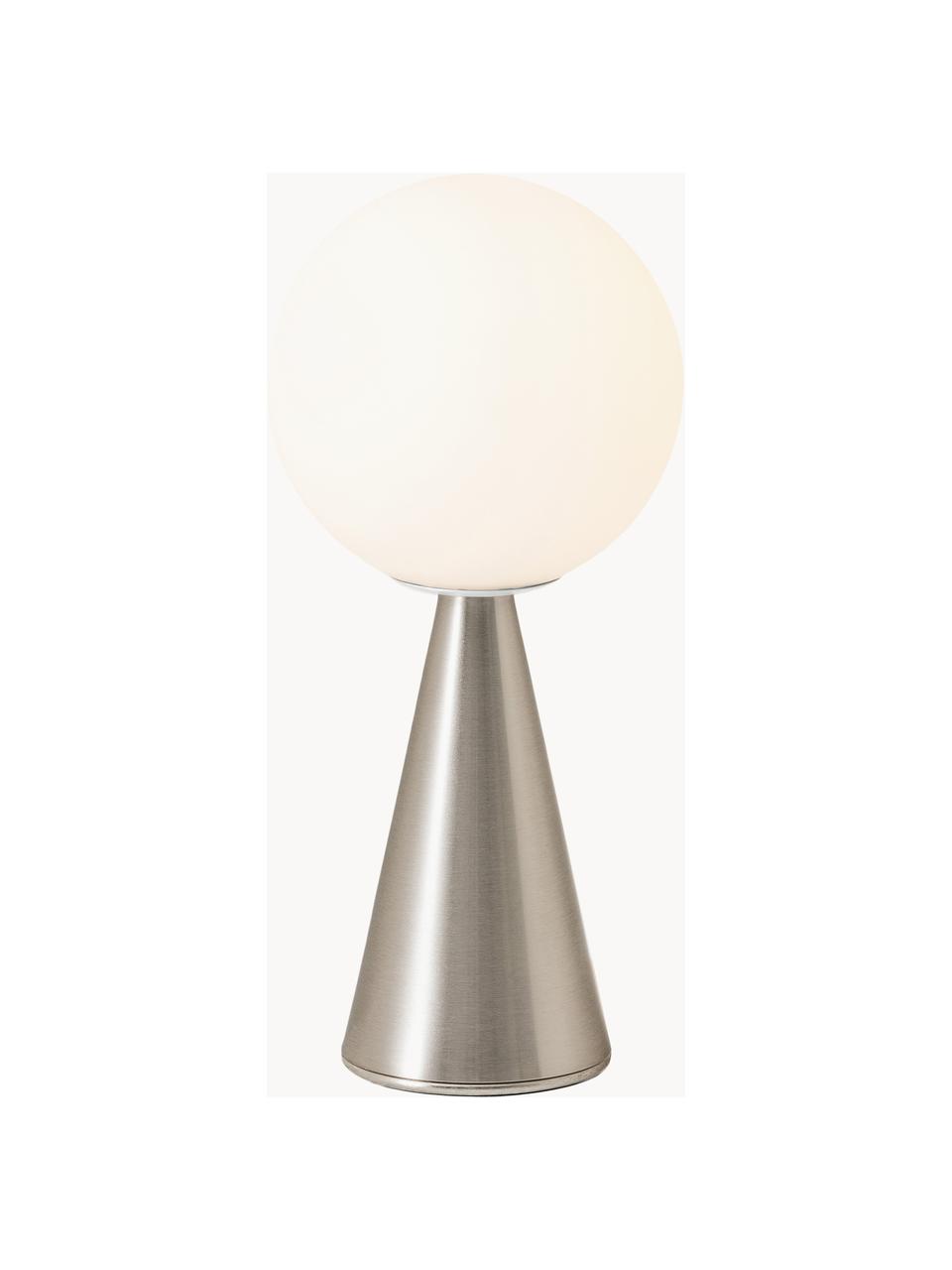 Lámpara de mesa artesanal pequeña Bilia, Pantalla: vidrio, Estructura: metal niquelado, Cable: plástico, Blanco, plateado, Ø 12 x Al 26 cm