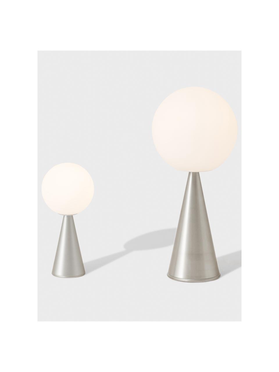 Kleine Tischlampe Bilia, handgefertigt, Lampenschirm: Glas, Weiss, Silberfarben, Ø 12 x H 26 cm