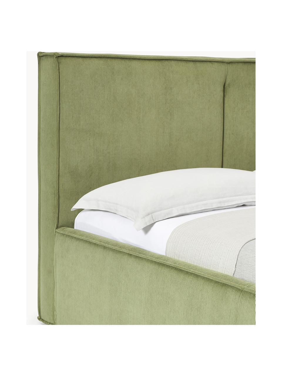 Manšestrová čalouněná postel Dream, Olivově zelená, Š 140 cm, D 200 cm