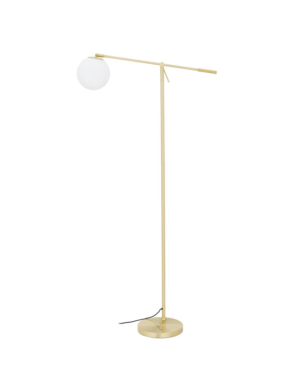 Lámpara de pie de vidrio opalino Moon, Pantalla: vidrio, Cable: plástico, Latón cepillado, blanco, An 70 x Al 162 cm