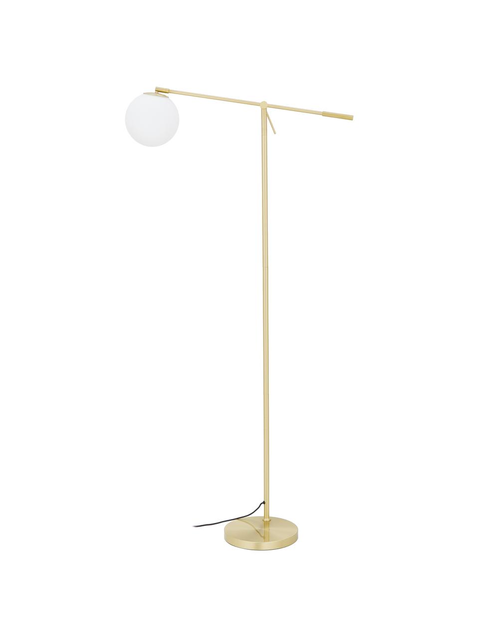 Vloerlamp Moon van opaalglas, Lampenkap: glas, Lampvoet: vermessingd metaal, Messingkleurig, wit, B 70 x H 162 cm