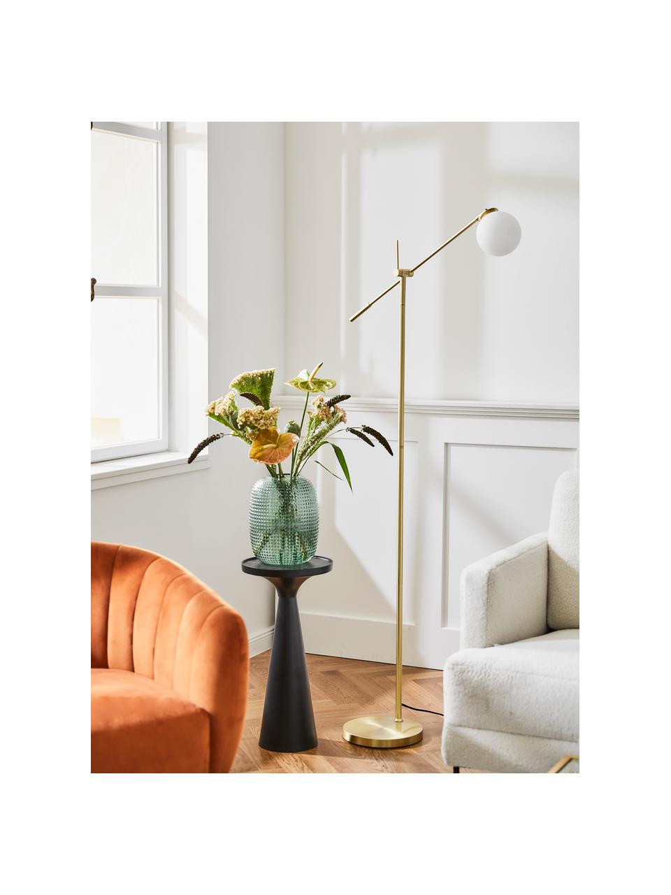 Stojacia lampa z opálového skla Moon, Mosadzné odtiene, biela, Š 70 x V 162 cm