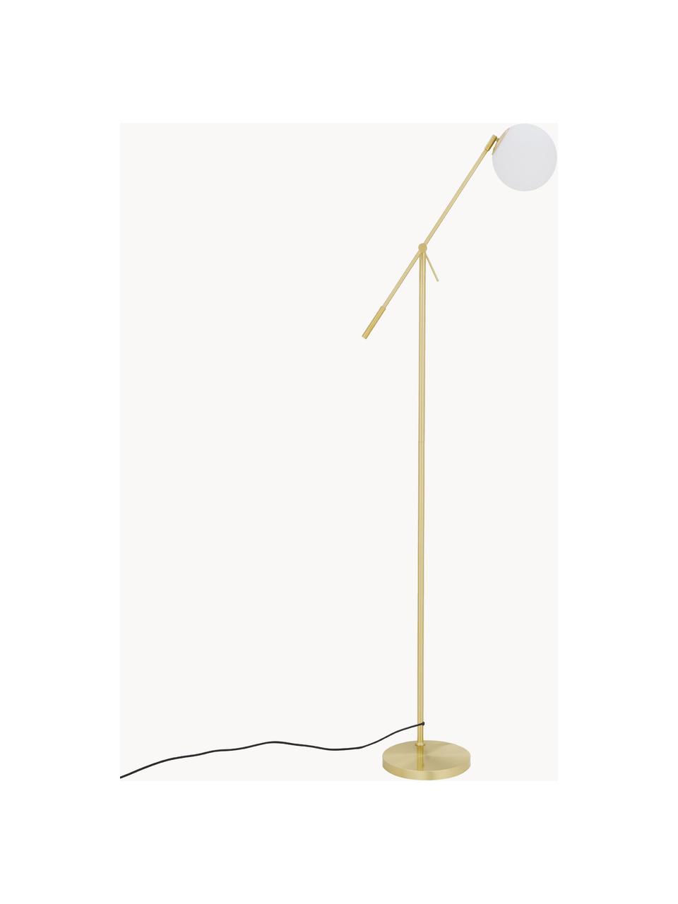 Lampa podłogowa ze szkła opalowego Moon, Biały, odcienie mosiądzu, S 70 x W 162 cm
