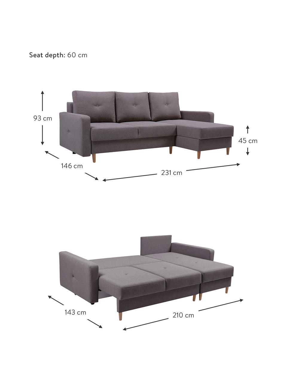 Sofa narożna z funkcją spania i miejscem do przechowywani Vinci (4-osobowa), Tapicerka: 100% poliester, Brązowy, S 231 x G 146 cm