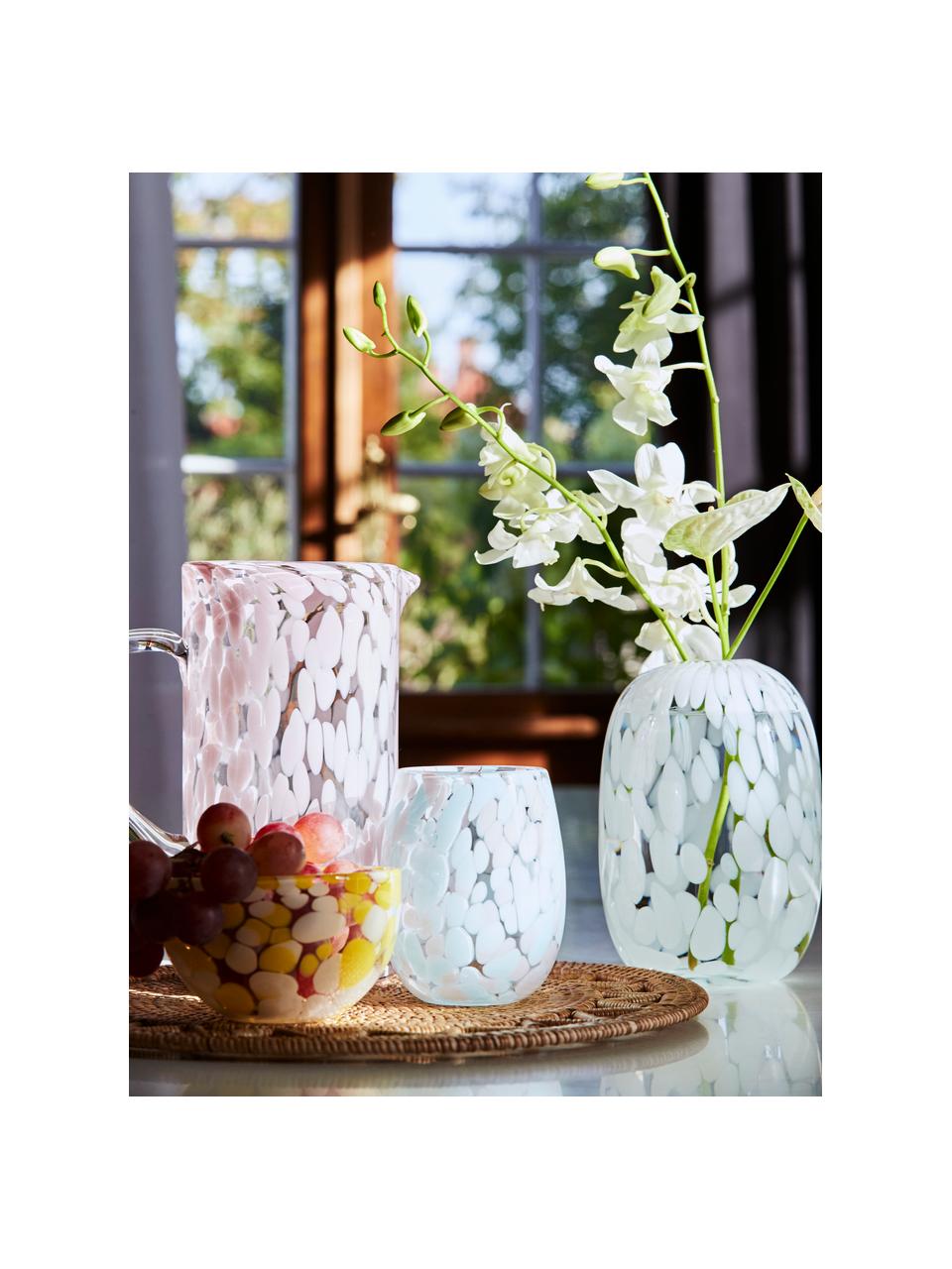 Vaso di design in vetro effetto maculato Dots, Vetro, Bianco, trasparente, Ø 11 x Alt. 17 cm