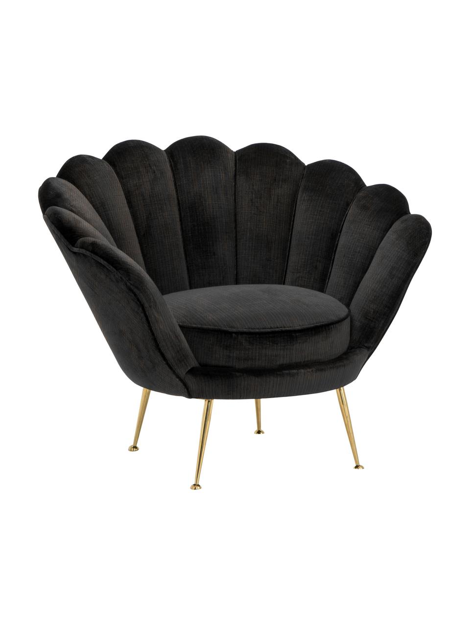 Fauteuil lounge en velours noir Trapezium, Noir, laiton