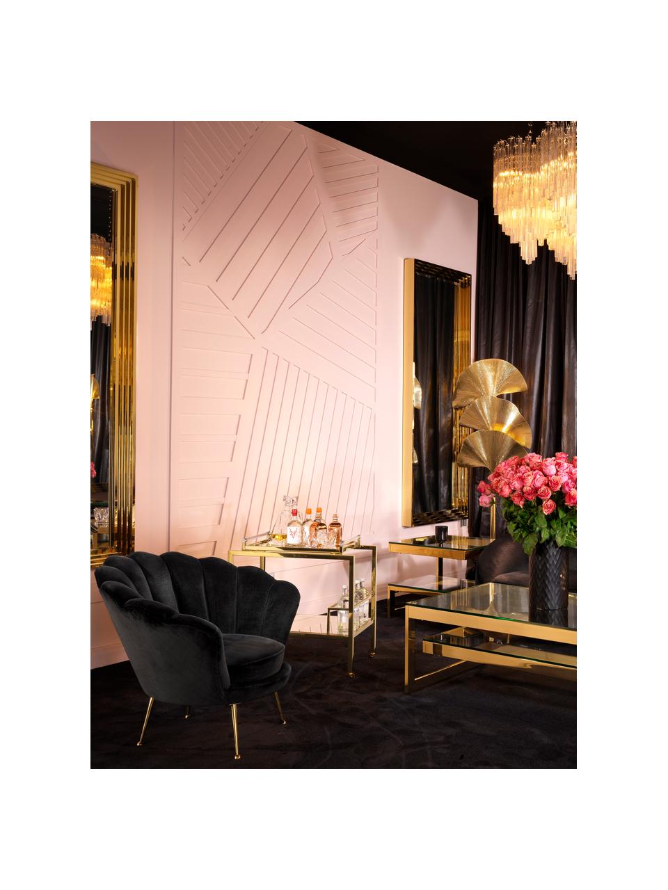 Fluwelen fauteuil Trapezium in zwart, Bekleding: 70% viscose, 30% polyeste, Poten: gecoat metaal, Zwart, messingkleurig, B 97 x D 79 cm