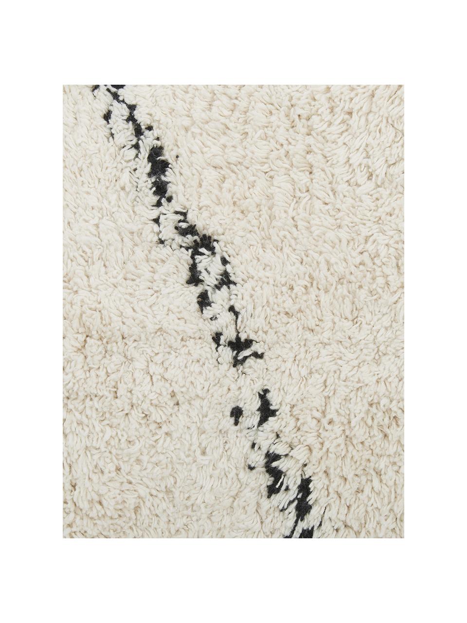 Tapis d'entrée coton beige à motif, tufté main Asisa, 100 % coton, Beige, noir, larg. 80 x long. 250 cm