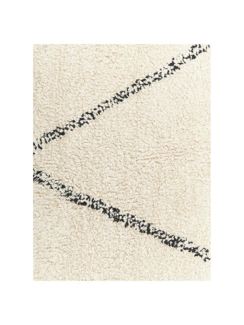 Alfombra corredor artesanal de algodón con flecos Asisa, estilo boho, 100% algodón, Beige, negro, An 80 x L 250 cm