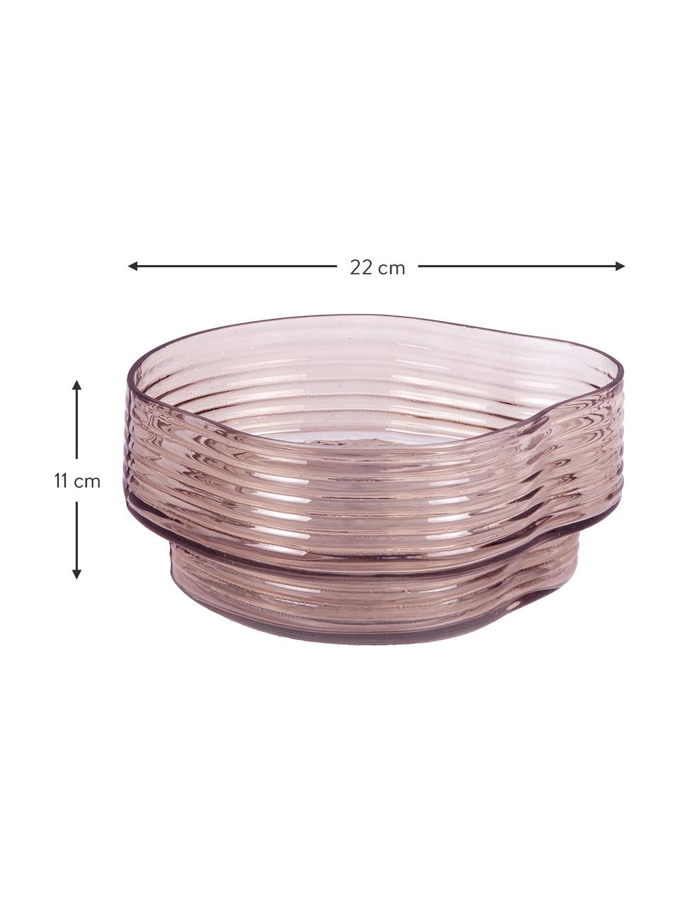 Bol décoratif rose Wave, Ø 22 cm, Verre, Rose, transparent, Ø 22 x haut. 11 cm