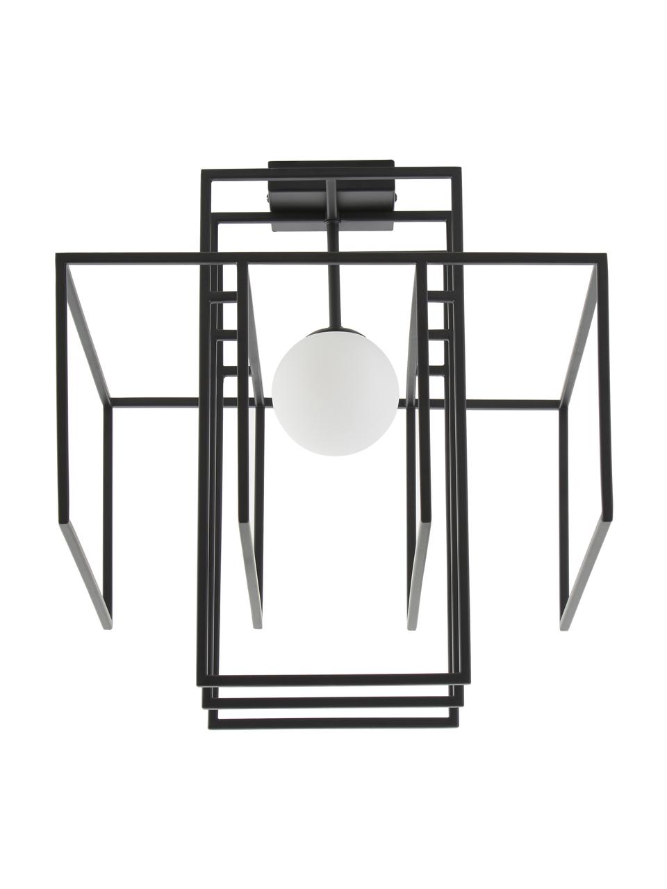 Lampada da soffito di design con paralume in vetro Rubic, Struttura: metallo verniciato a polv, Paralume: vetro opale, Baldacchino: metallo verniciato a polv, Nero, Larg. 40 x Alt. 43 cm