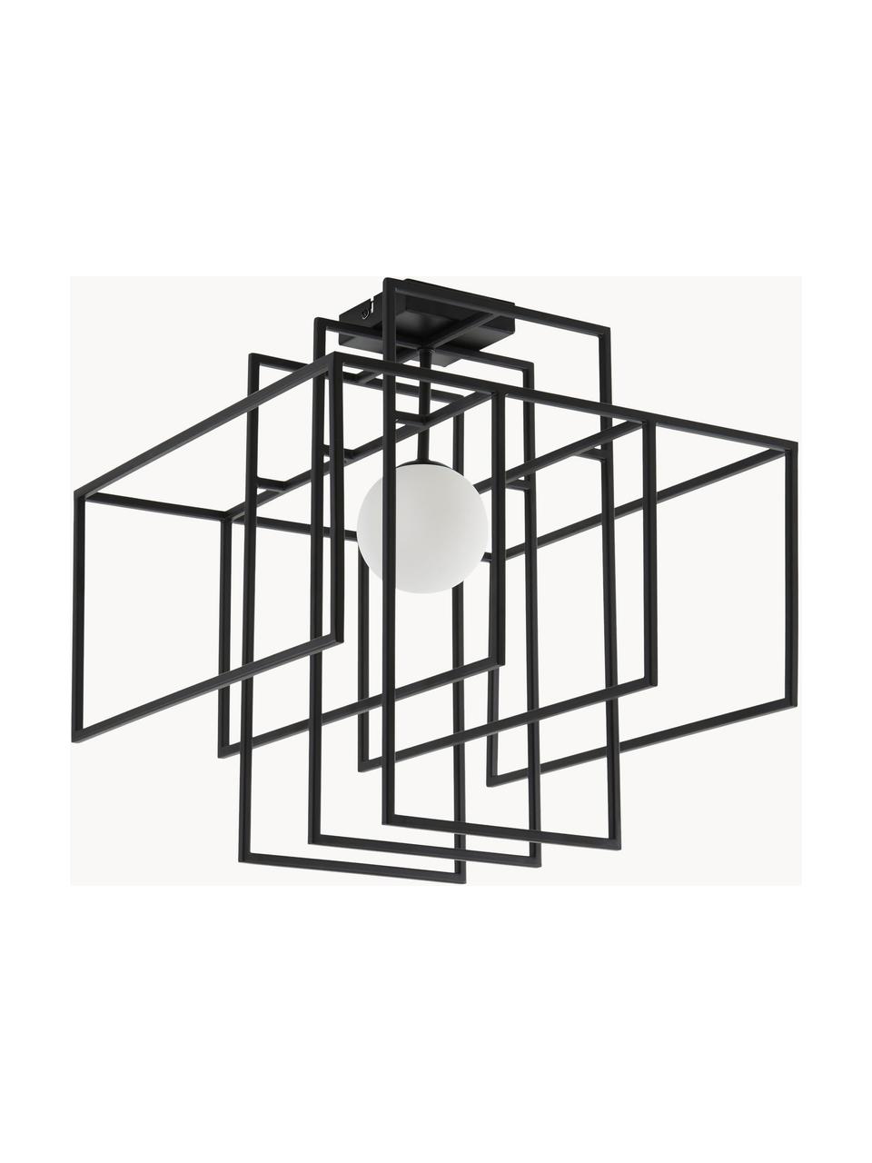 Design plafondlamp Rubic met glazen lampenkap, Lampenkap: opaalglas, Zwart, B 40 x H 43 cm
