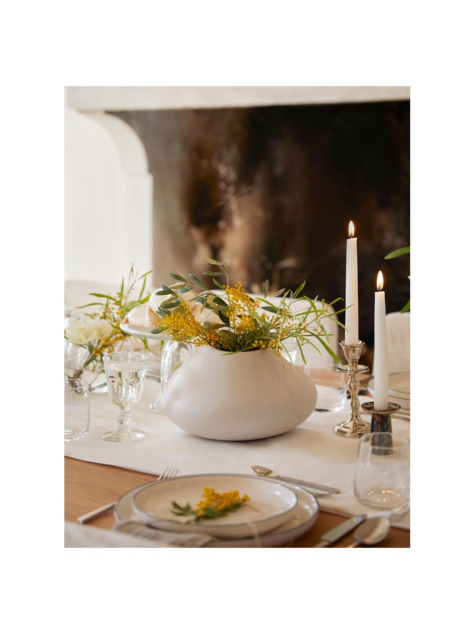 Ručně vyrobená váza Latona, Kamenina, Krémově bílá, Ø 26 cm, V 19 cm