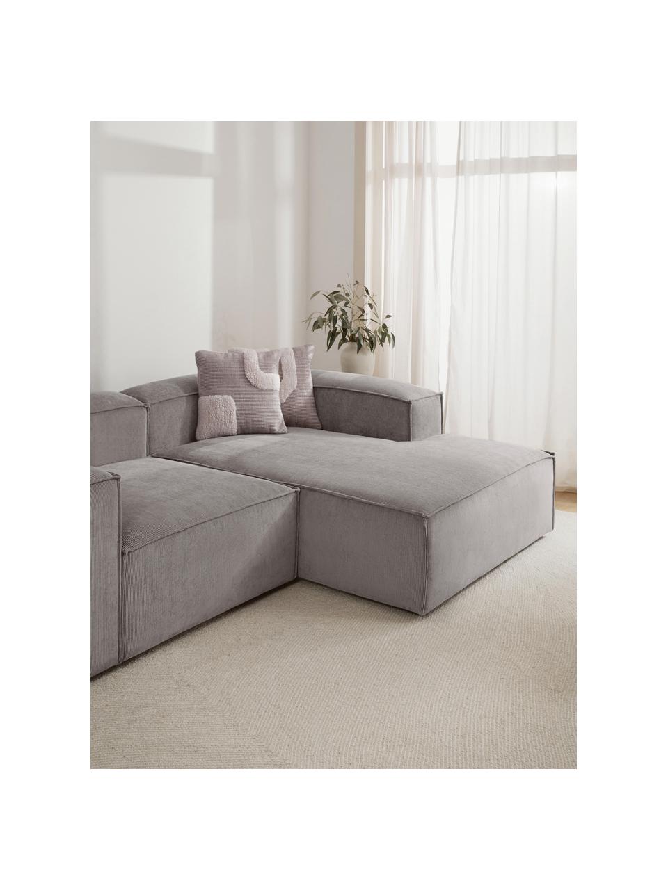 Ottomane-Eckmodul Lennon aus Cord, Bezug: Cord (92 % Polyester, 8 %, Gestell: Massives Kiefernholz FSC-, Cord Hellgrau, B 119 x T 180 cm, Eckteil rechts