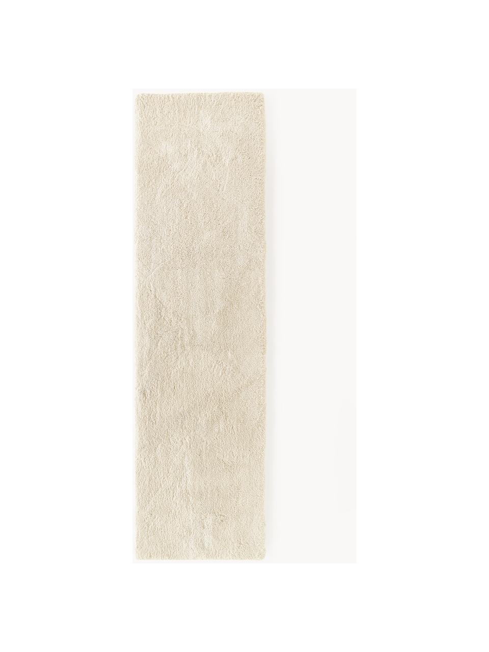 Alfombra corredor de pelo largo Leighton, Parte superior: microfibra (100 poliéster, Reverso: 70% poliéster, 30% algodó, Blanco crema, An 80 x L 200 cm