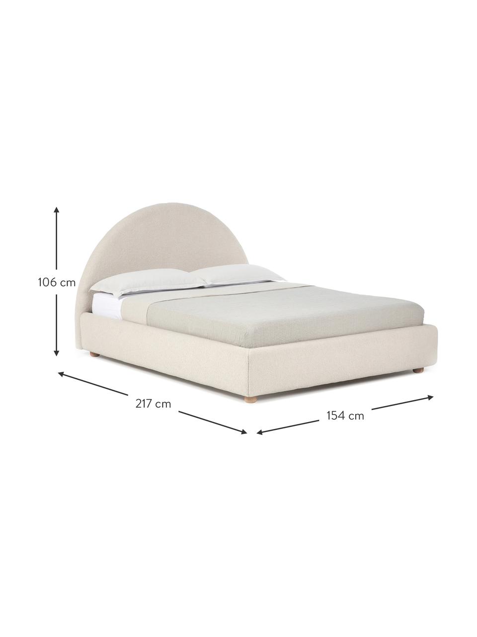 Cama tapizada en tejido bouclé Ebba, con espacio de almacenamiento, Tapizado: tejido bouclé (100% polié, Estructura: madera de pino maciza y p, Patas: madera de pino macizo, Bouclé beige, An 160 x L 200 cm