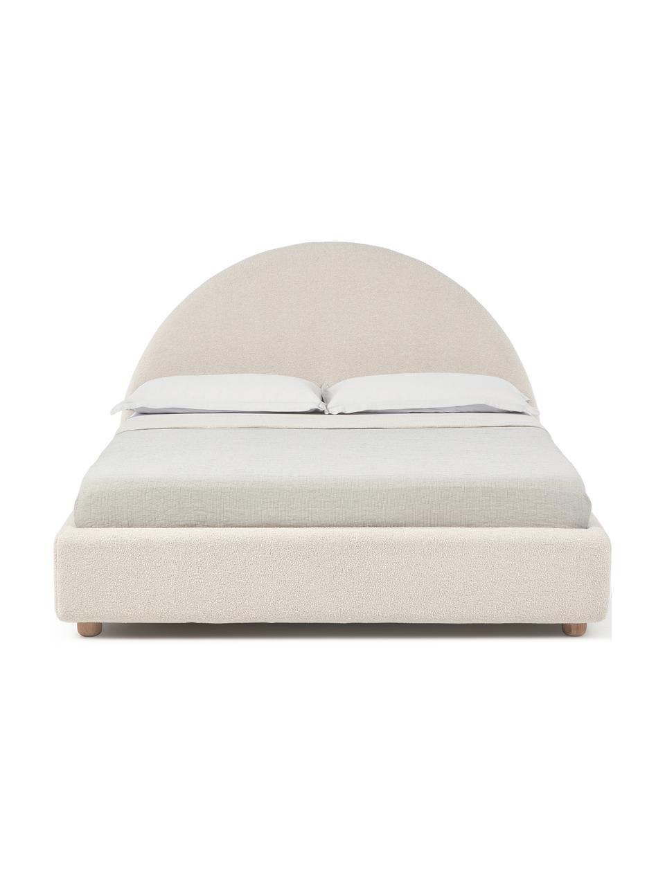 Cama tapizada en tejido bouclé Ebba, con espacio de almacenamiento, Tapizado: tejido bouclé (100% polié, Estructura: madera de pino maciza y p, Patas: madera de pino macizo, Bouclé beige, An 160 x L 200 cm