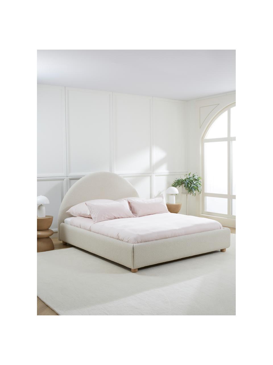 Lit coffre matelassé en tissu bouclé Ebba, Tissu bouclé beige, larg. 160 x long. 200 cm