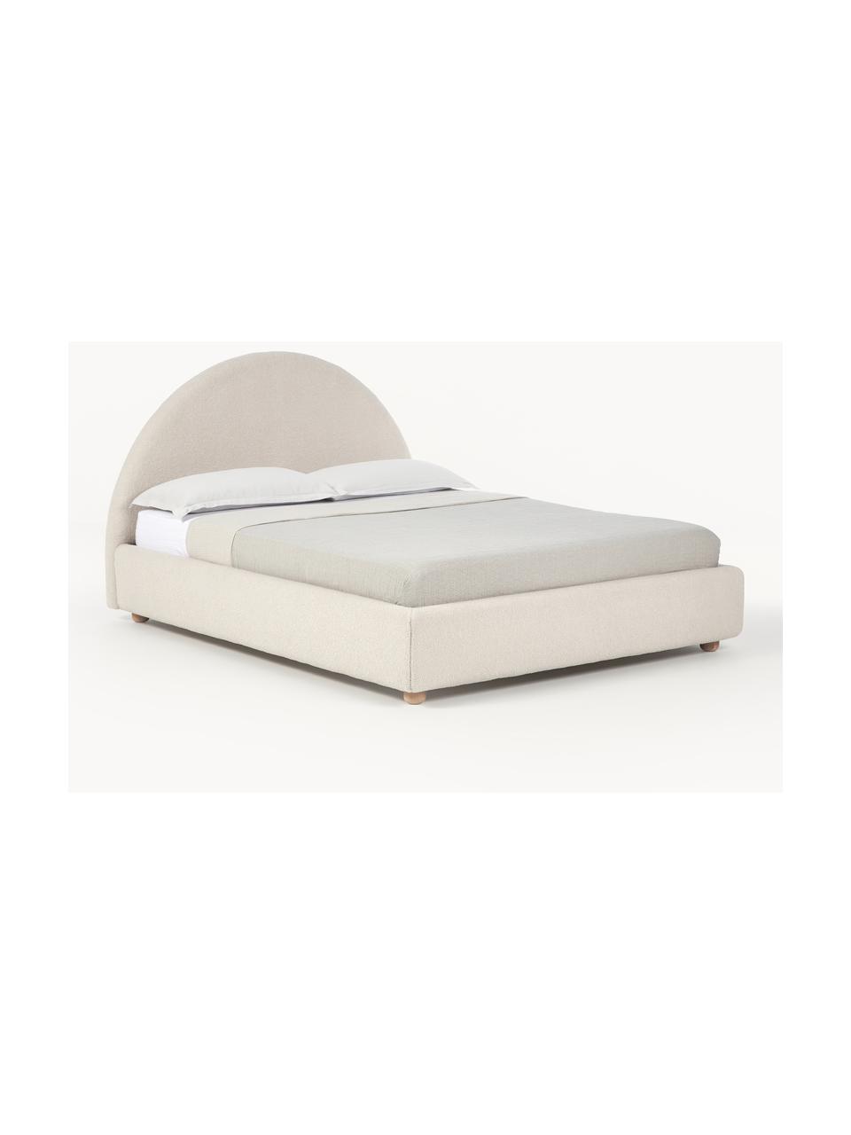 Cama tapizada en tejido bouclé Ebba, con espacio de almacenamiento, Funda: borreguillo (100% poliést, Patas: metal con pintura en polv, Patas: madera de pino macizo Est, Borreguillo beige claro, An 160 x L 200 cm