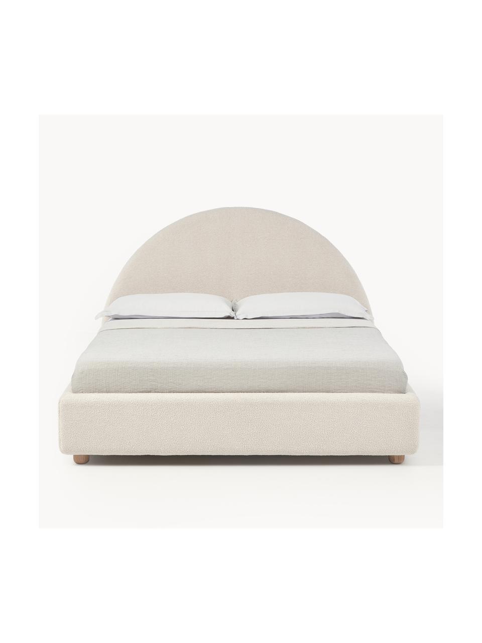 Cama tapizada en tejido bouclé Ebba, con espacio de almacenamiento, Funda: borreguillo (100% poliést, Patas: metal con pintura en polv, Patas: madera de pino macizo Est, Borreguillo beige claro, An 160 x L 200 cm