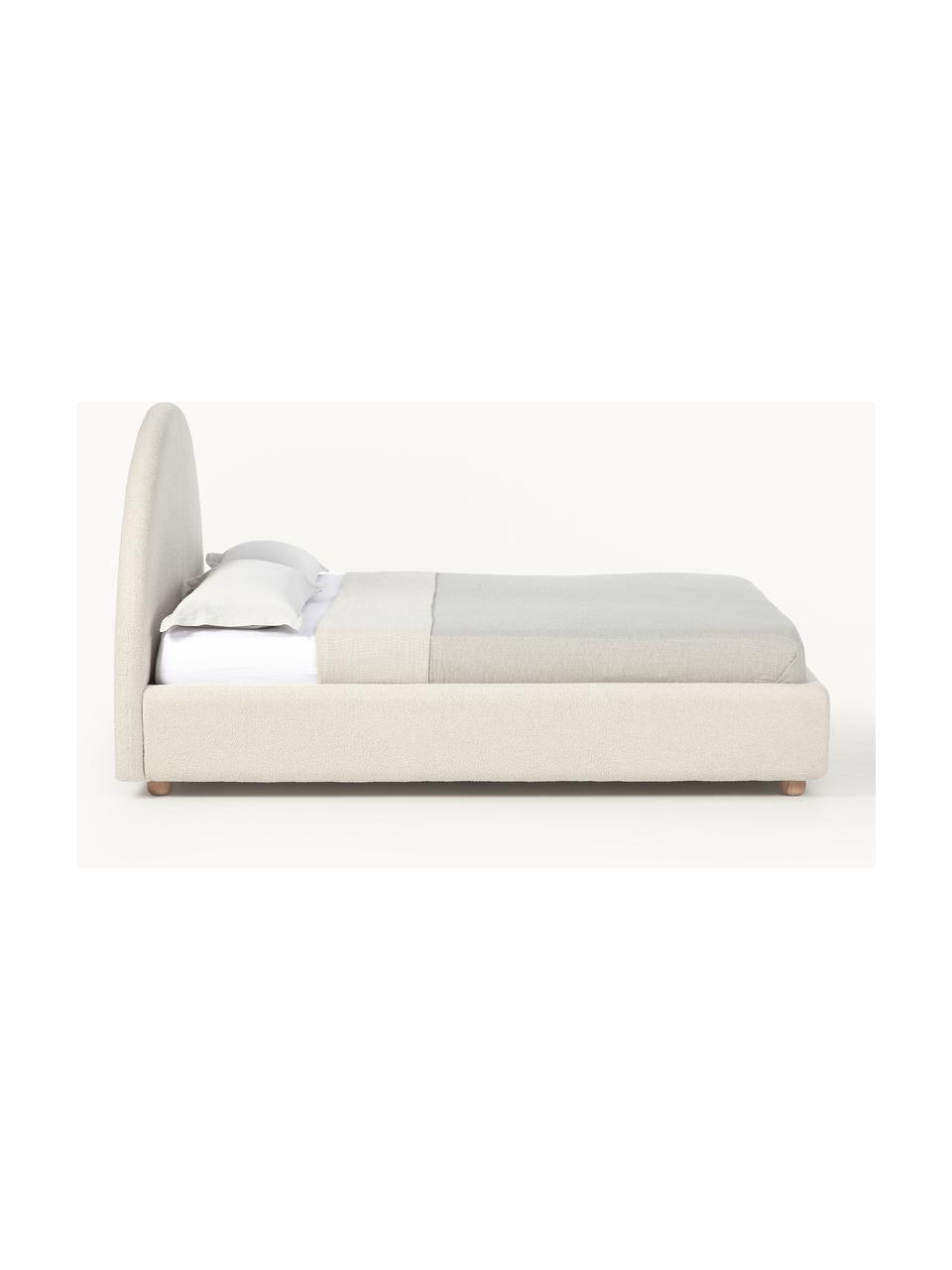 Cama tapizada en tejido bouclé Ebba, con espacio de almacenamiento, Funda: borreguillo (100% poliést, Patas: metal con pintura en polv, Patas: madera de pino macizo Est, Borreguillo beige claro, An 160 x L 200 cm